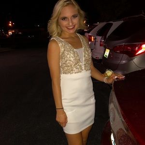 White and Gold homecoming dress